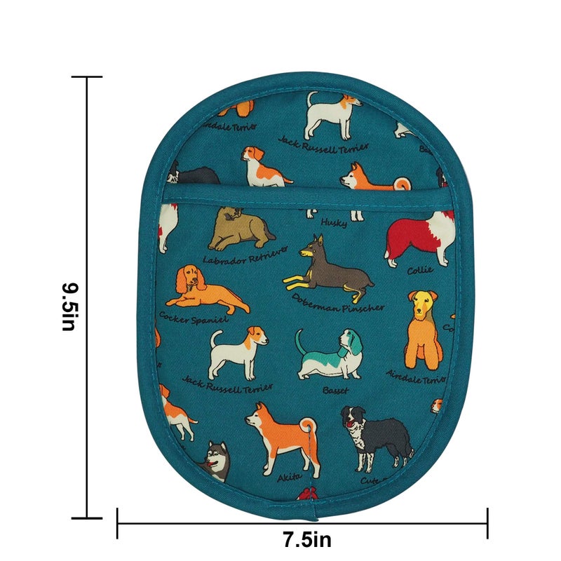 RED LMLDETA Pot Holders Set of 2 with Transparent Clear Silicone Shell and Nice Dog Flower Cotton Lining, Heat Resistant to 500 F Kitchen Oven Gloves Pot Holder for Cooking (Blue Dog, Potholders) - Image 2